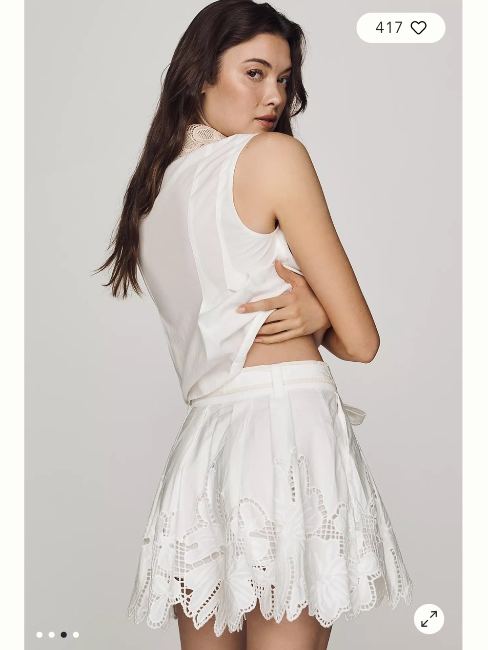 en saison anna off white cream embroidered pleated top + tie belt shorts small - Picture 4 of 10